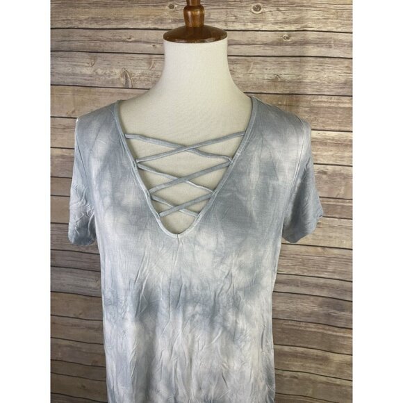American Eagle Soft & Sexy Large Tie Dyed Top Blue White Boho Criss Cross Front - Picture 2 of 10